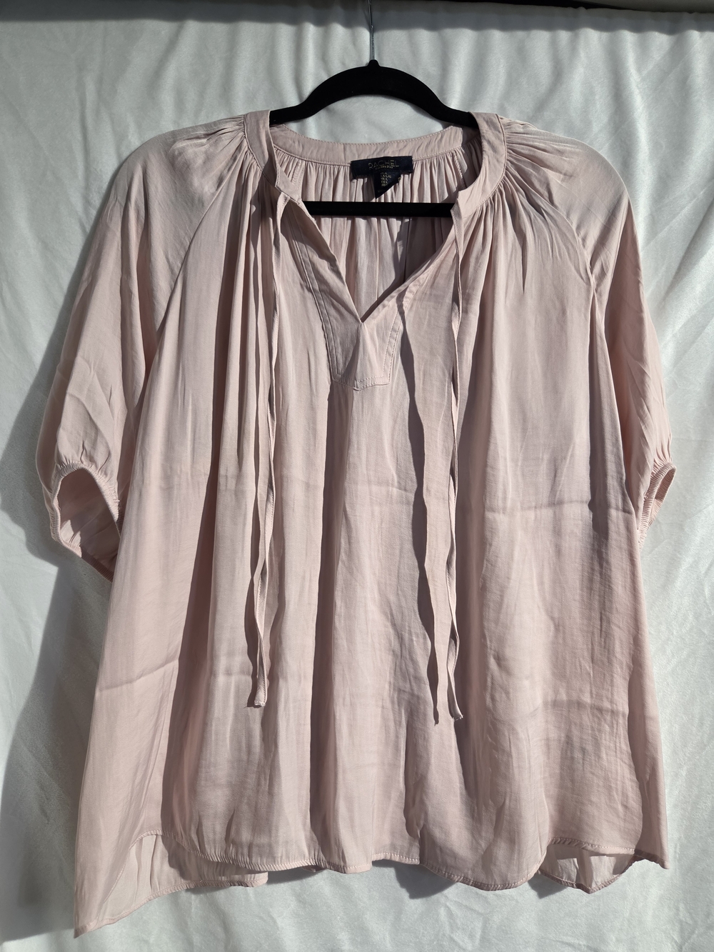 RACHEL Rachel Roy Light Pink Peasant Blouse with Tie Neck